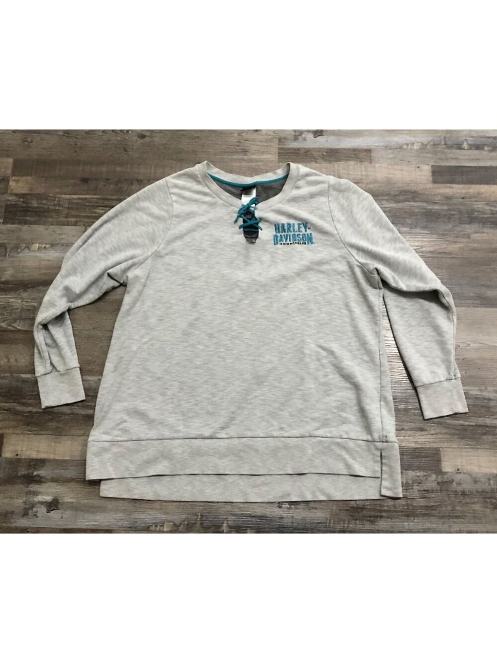 Harley Davidson Womens 1X Gray Lace Up Crewneck Sweatshirt Pullover